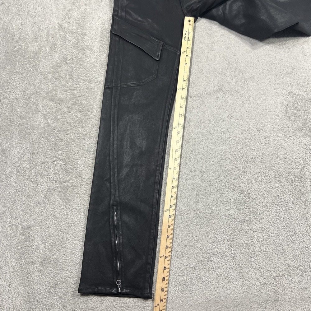 Paige Pants Womens 26 Black Luxe Coating Stella Flap Cargo Pockets Zip Straight - Picture 2 of 14